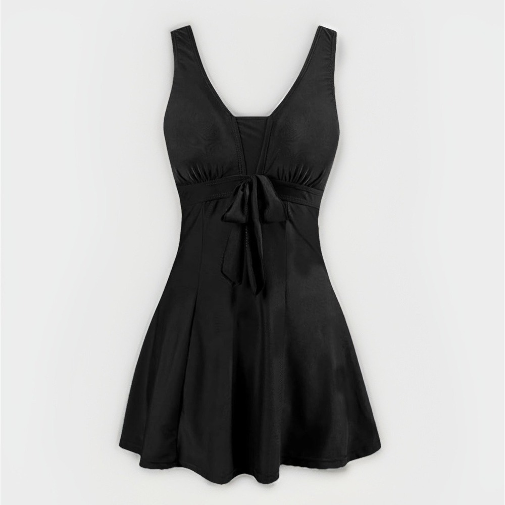 NWT Wanda Plus Size 16 One Piece Swimming Suit Black Tummy Control Swim Dress